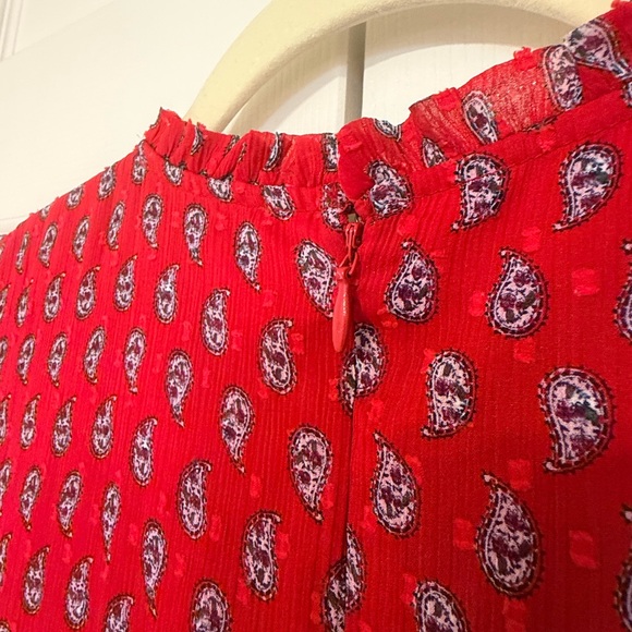 LOFT Red Paisley Short Sleeve Dress 12p - Picture 4 of 8